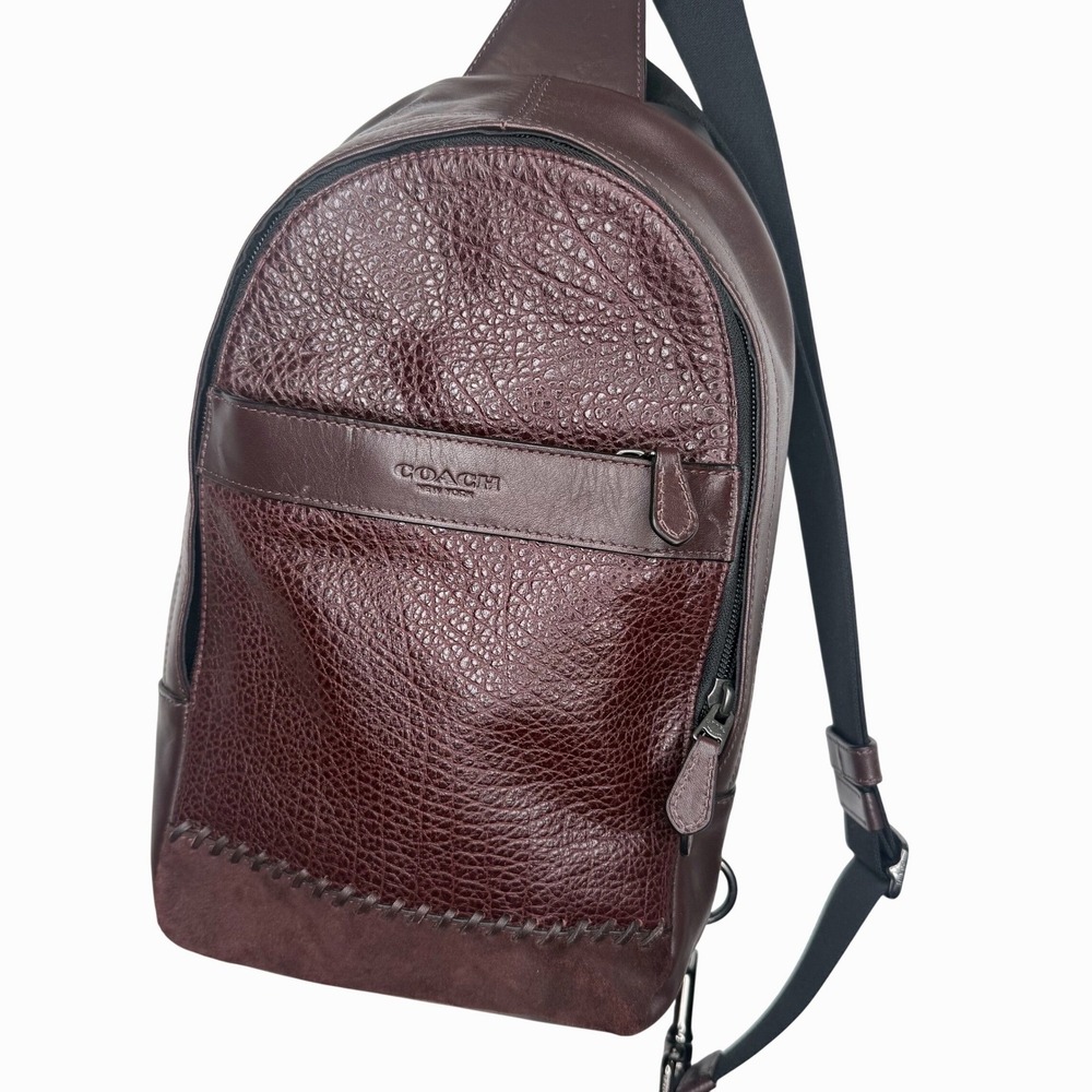 Coach Charles Sling Backpack Oxblood Burgundy Pebbled Leather Crossbody Bag